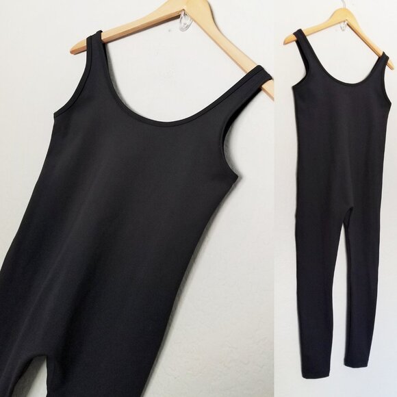 Smash + Tess Black Scoop Neck Stretch Jumpsuit M Unitard Romper Sleeveless Knit - Picture 10 of 12
